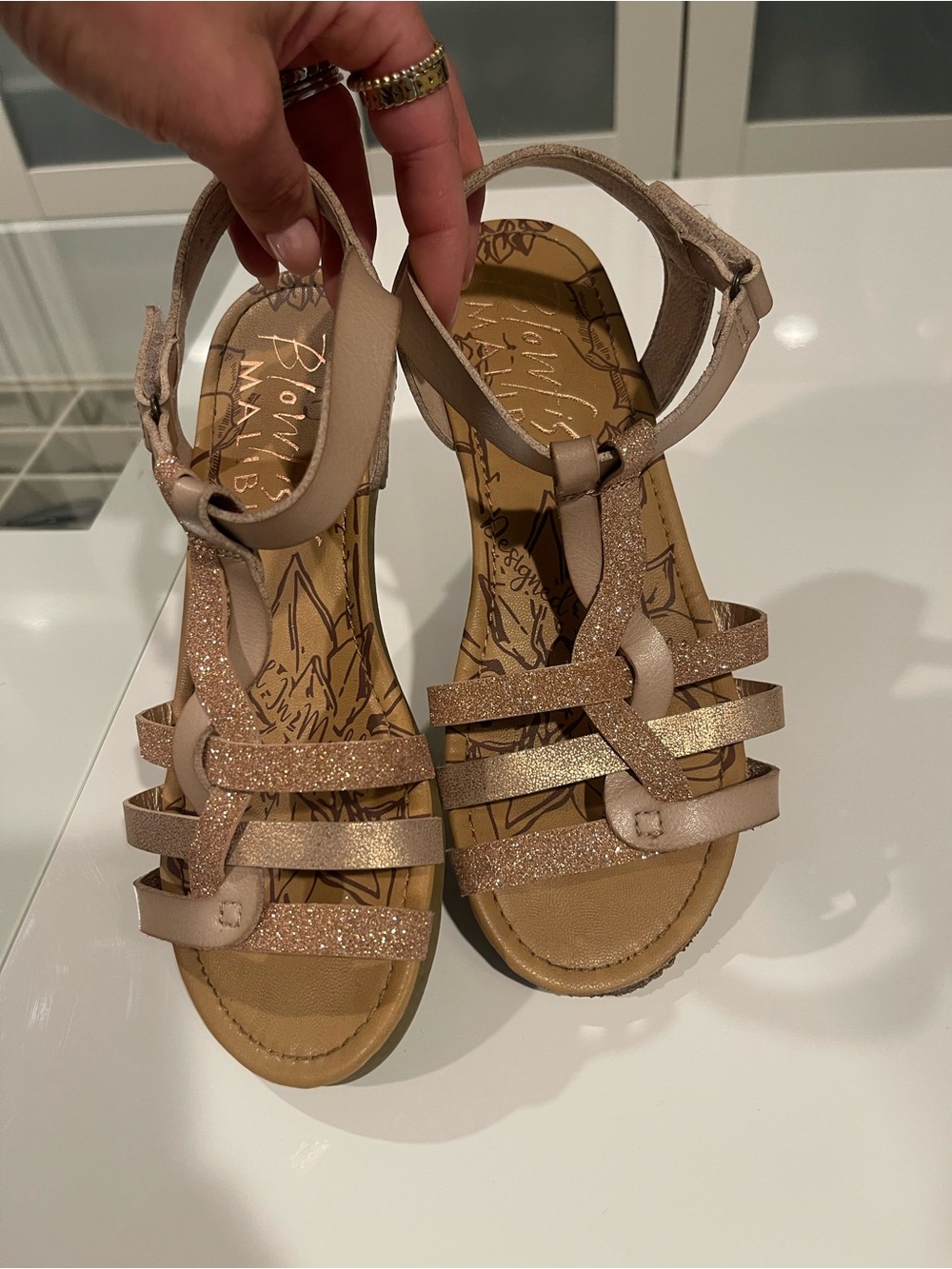 Blowfish Kid’s Rose Gold Glitter Strappy Sandals